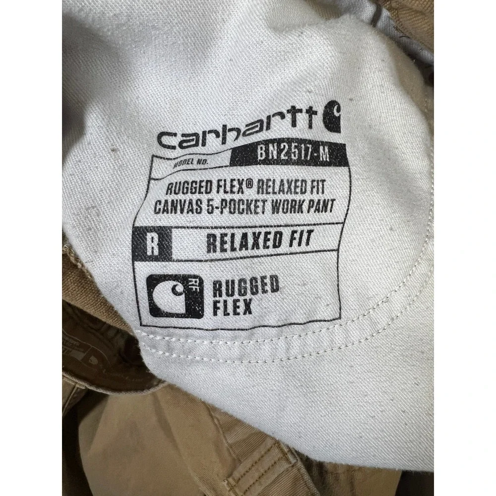 Carhartt Relaxed Fit Rugged Flex BN2517-M Canvas Work Pants Mens 40x30 Tan *Read